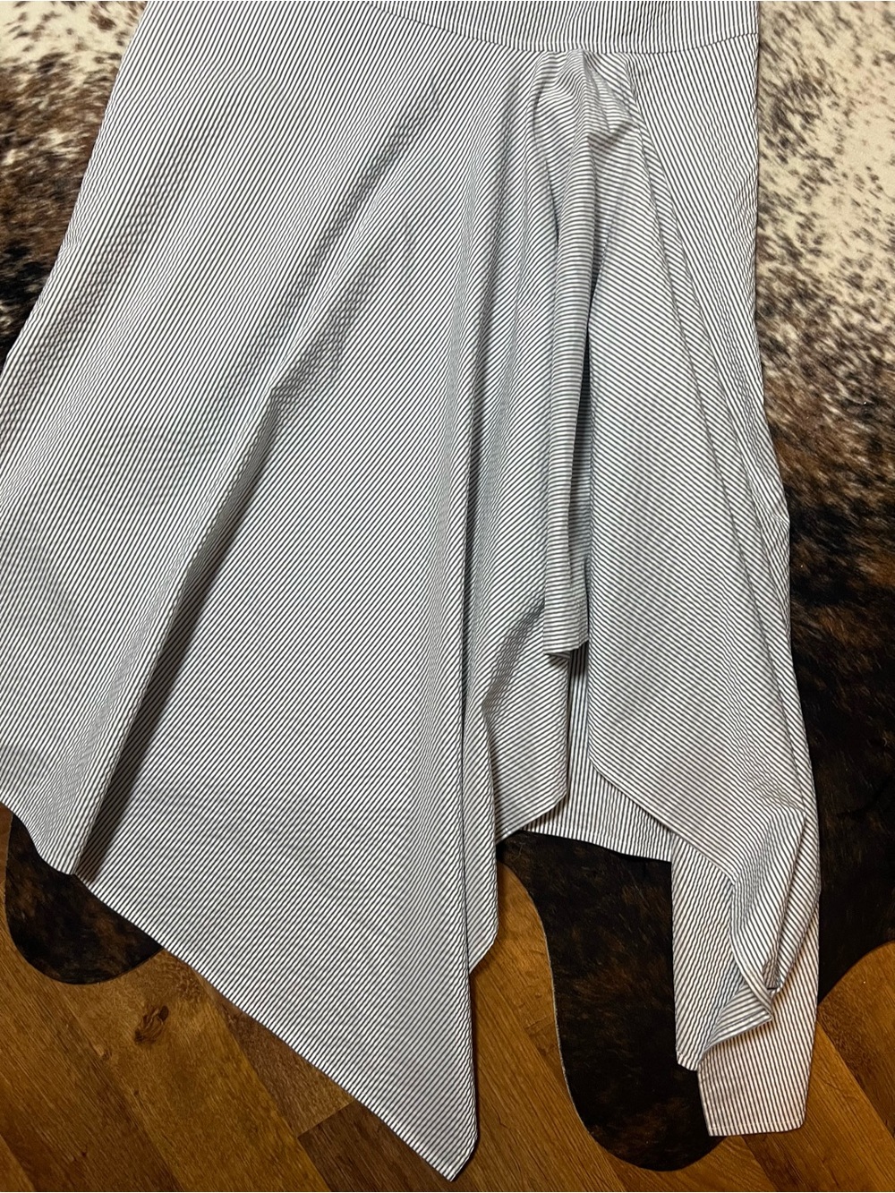 Sleeveless Black & White Striped Fit-and-Flare Assymetrical Dress - Picture 6 of 11